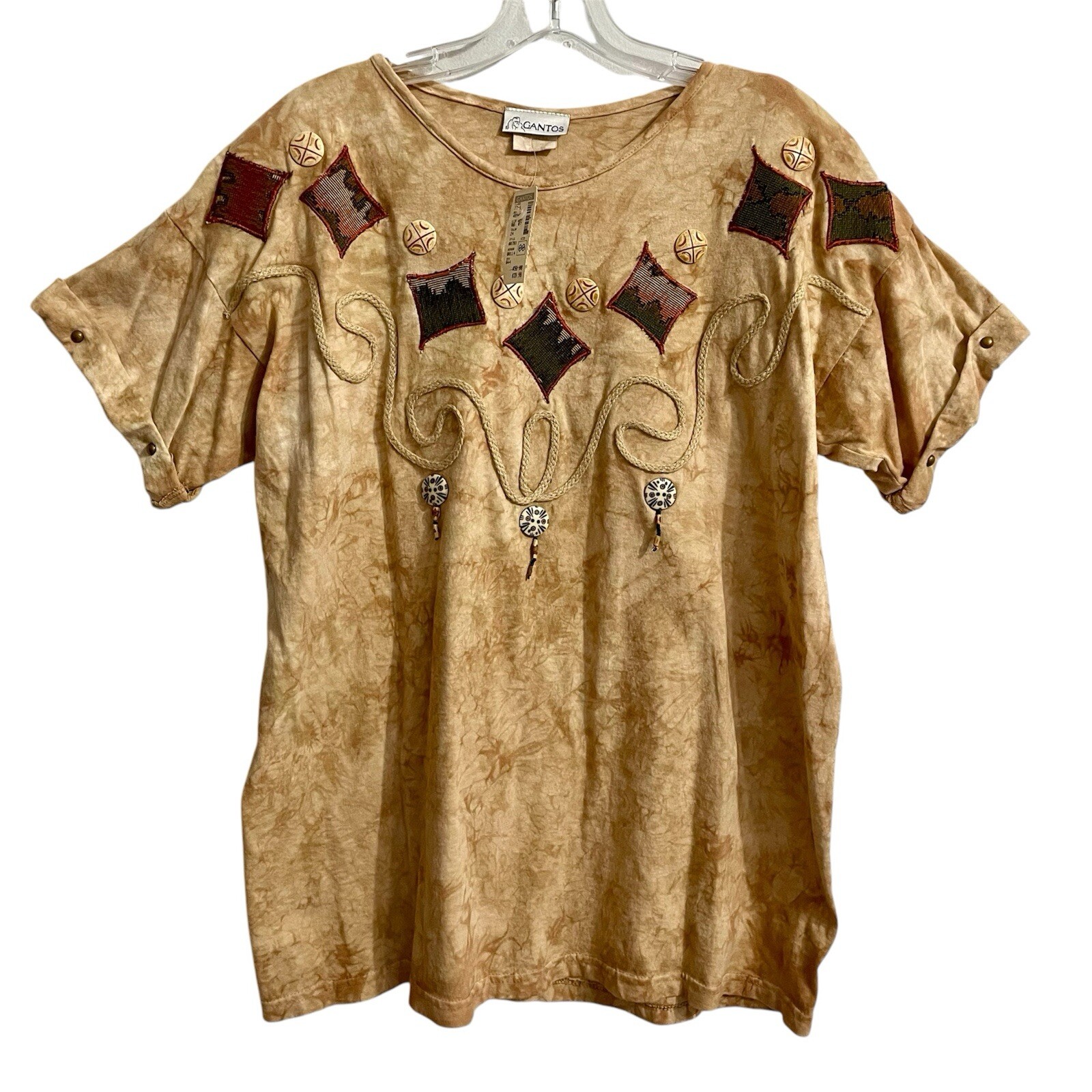 Vintage Gantos T Shirt Brown Size OS Bohemian Western Artsy NWT Deadstock 80s