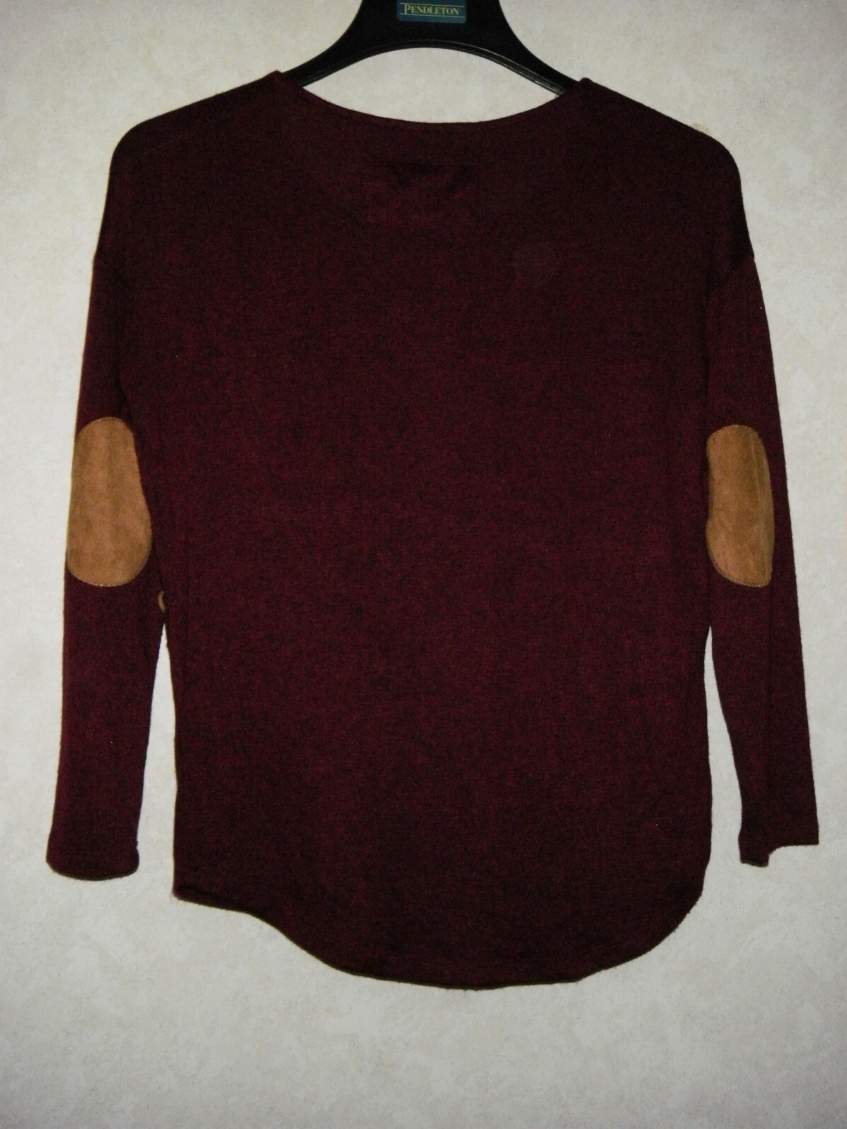 Blu Pepper Top Women S Burgundy Heathered Scoop Knit Long Sleeve Patched Elbows