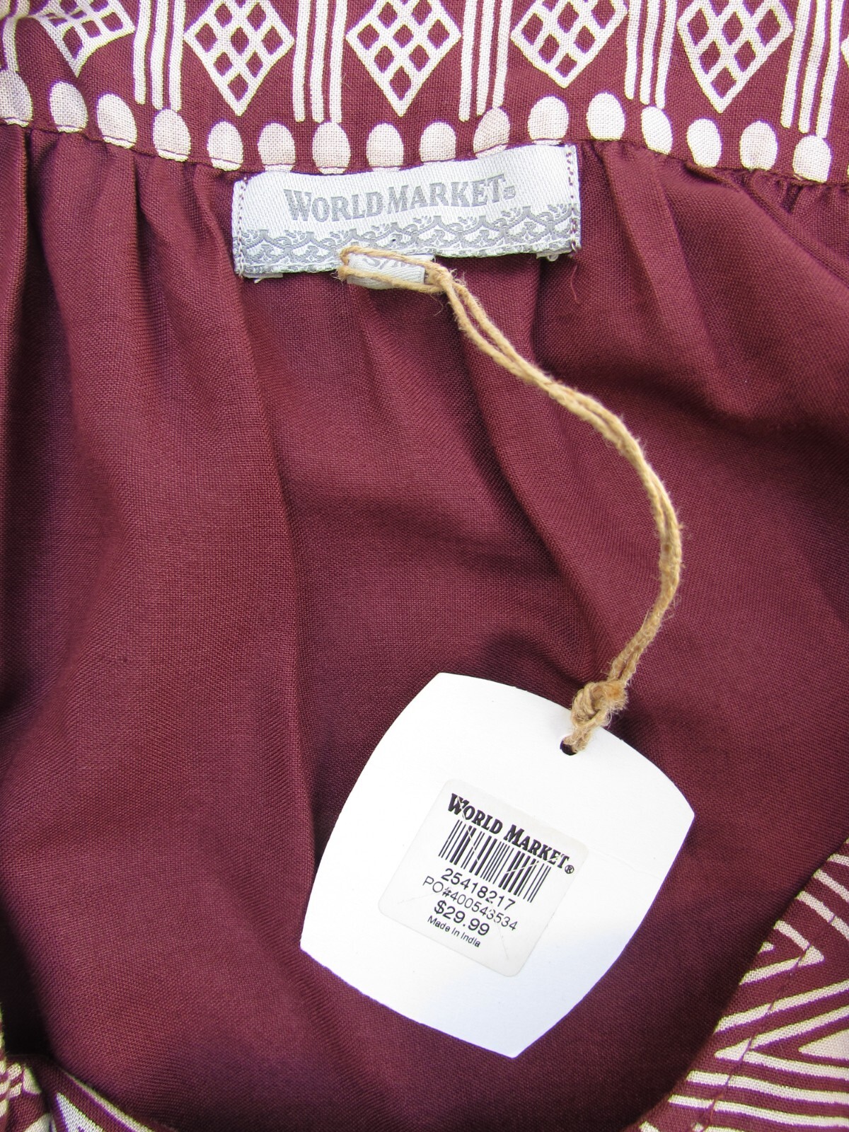 World Market Women’s Top Blouse Kimono Tunic Boho Rayon Print Maroon Size S/M