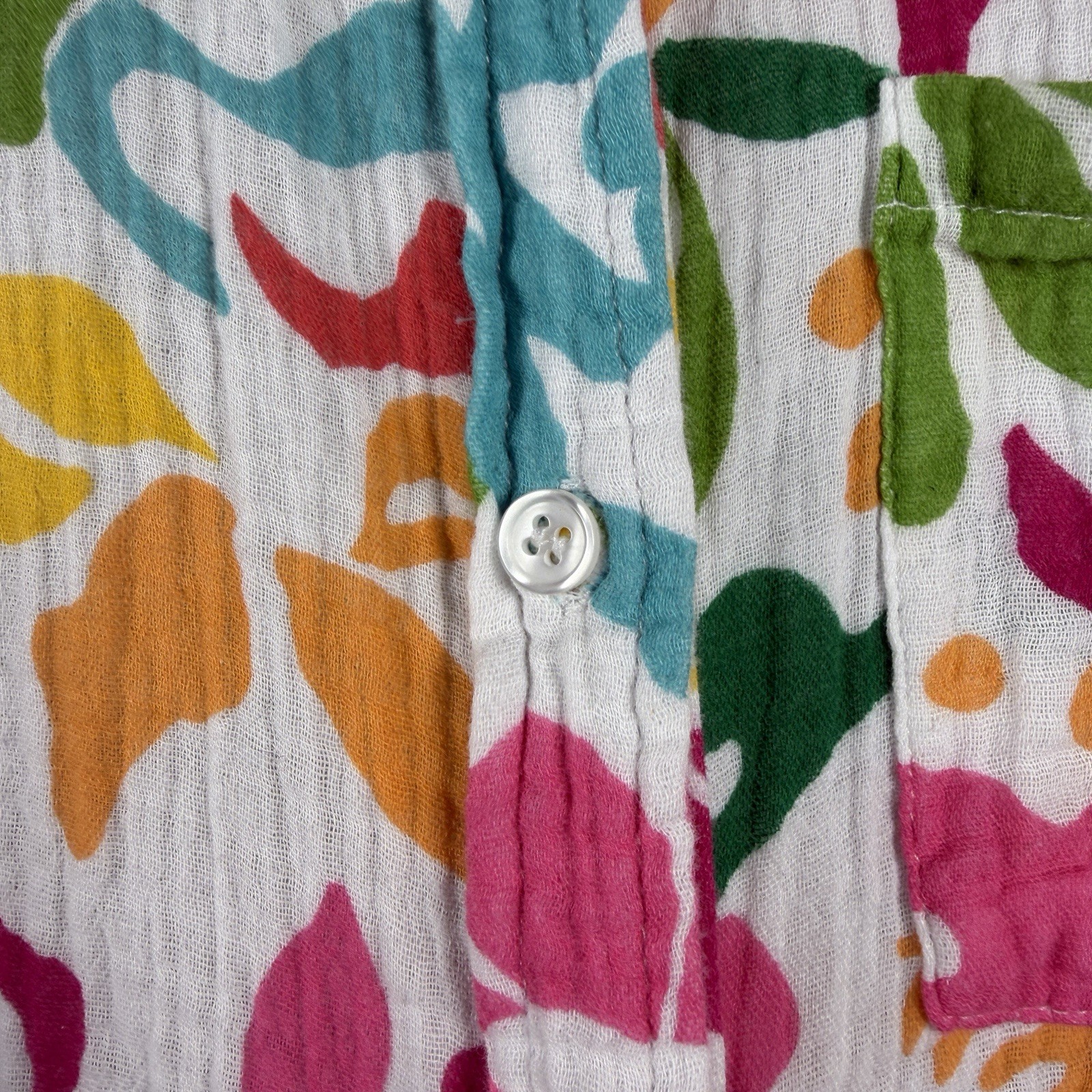 Women’s Multicolor Large 100% Cotton Gauze Abstract Long Sleeve Button Up Resort