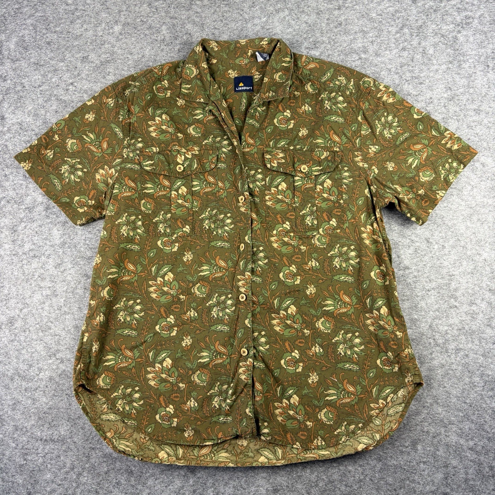 Vintage Liz Sport Loop Collar Shirt Floral Women’s Medium Hiking Granola 90s
