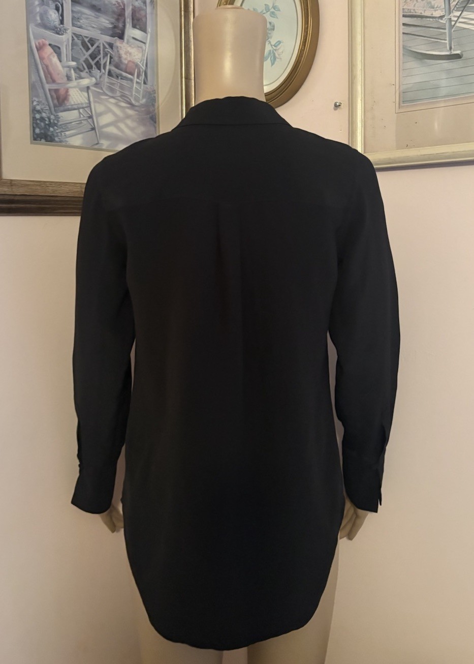 Boden 100% Silk Shirt Blouse Long Sleeve Womens Size 2 Black Button Front