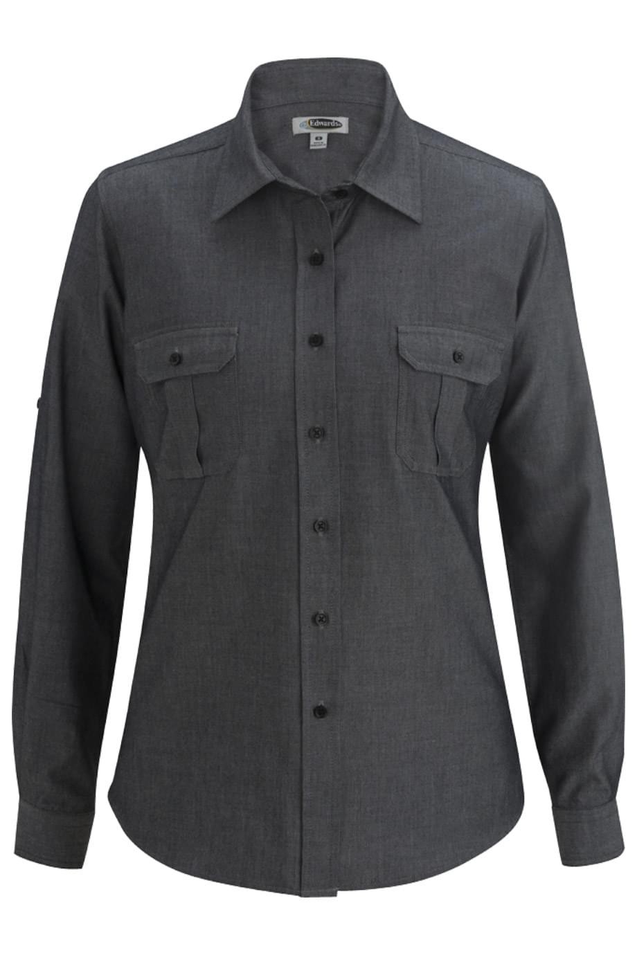 Edwards Style #5298 Woman’s Chambray Black Roll Up Sleeve Size: Large