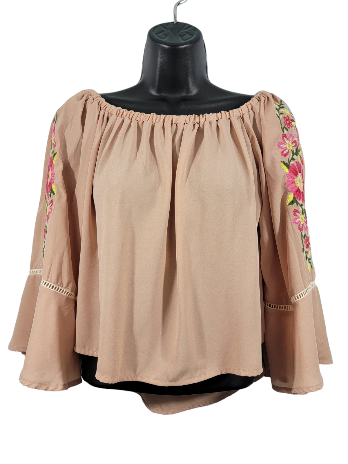 Gianni Bini Women’s Size Small Crop Embroidered Floral Boho Top Balloon Sleeve