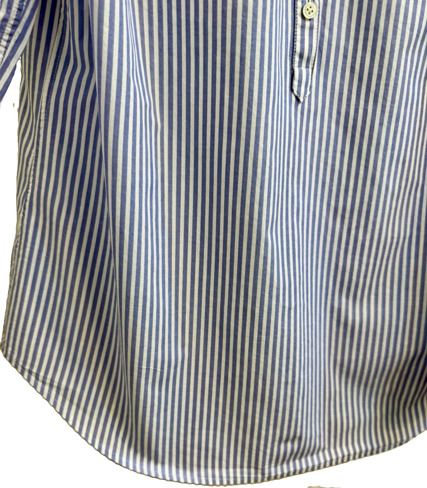 TALBOTS Blue & White Striped Coastal COTTON POPOVER Roll Tab Sleeves (L) NWOT