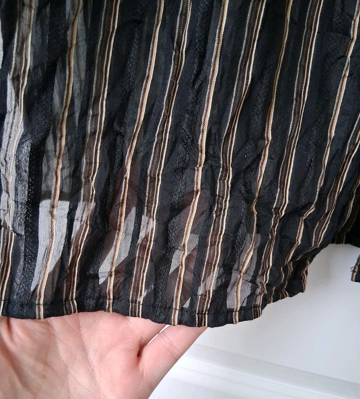 Caroline Rose Striped Monk Collar Topper S USA Linen Nylon Acetate Cotton Slits