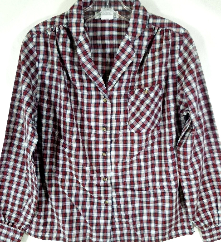 Mervyns for Her-Vintage Womens Long Sleeve Button-Up Shirt-Size 10 Medium-Plaid