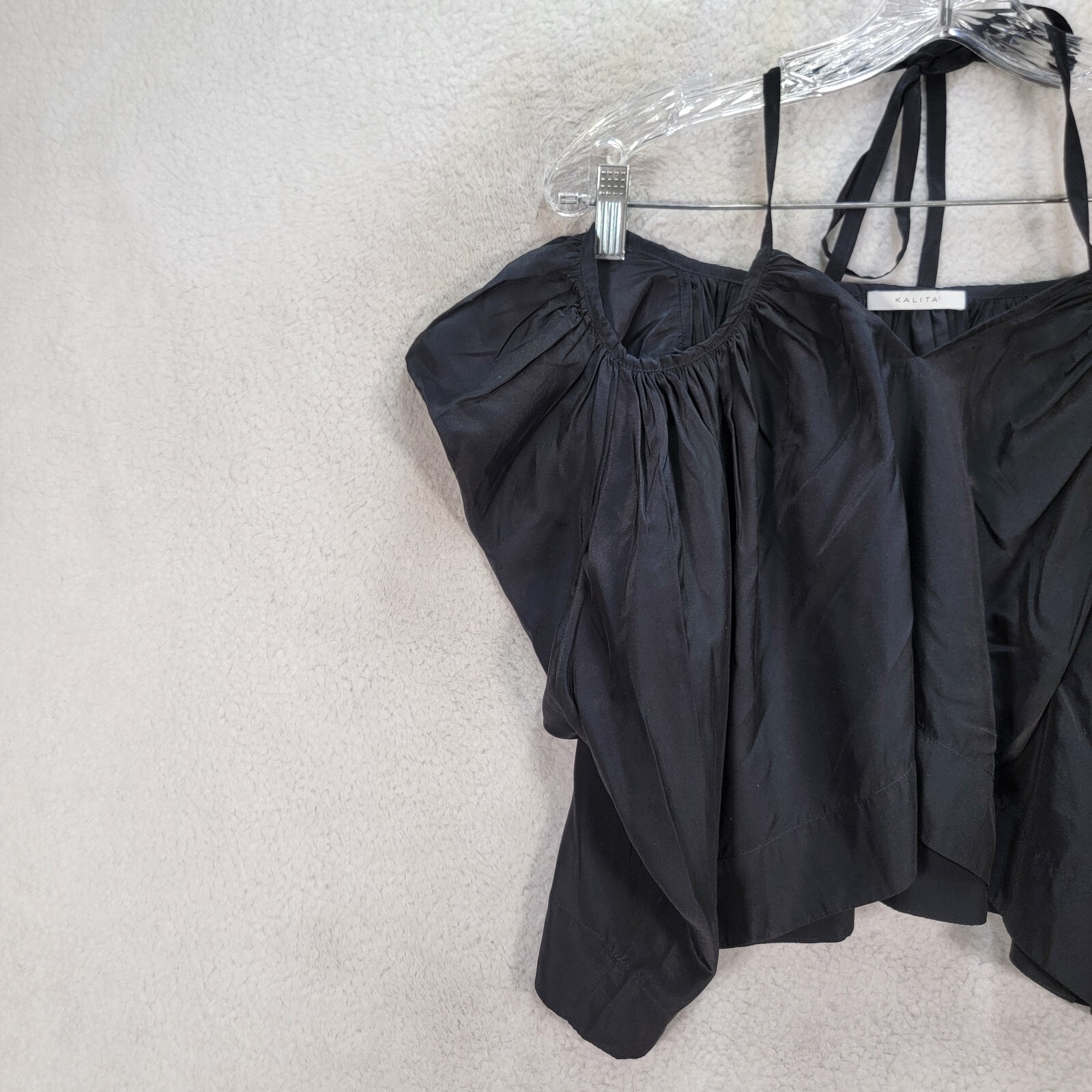 Kalita Black Silk Halter Off Shoulder Sexy Andromeda Crop Womens Blouse Size S