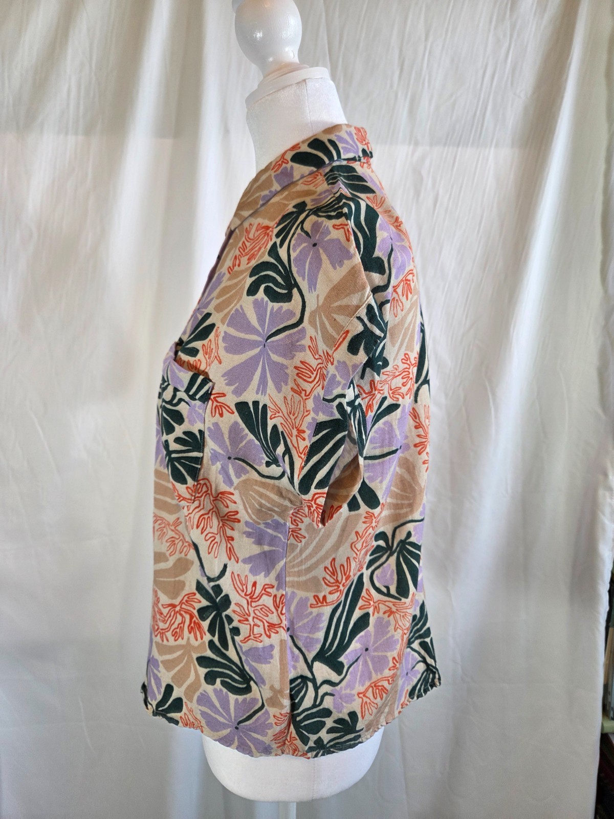 Eve Gravel Lotus Top In Bouquet Floral Print Hawaiian Camp Shirt women’s XS
