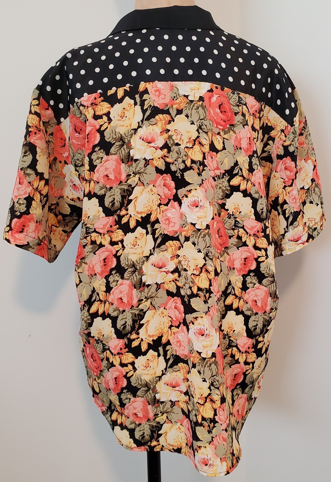 Vintage 80s 90s Impressions of California Patchwork Floral Polka Dot Blouse