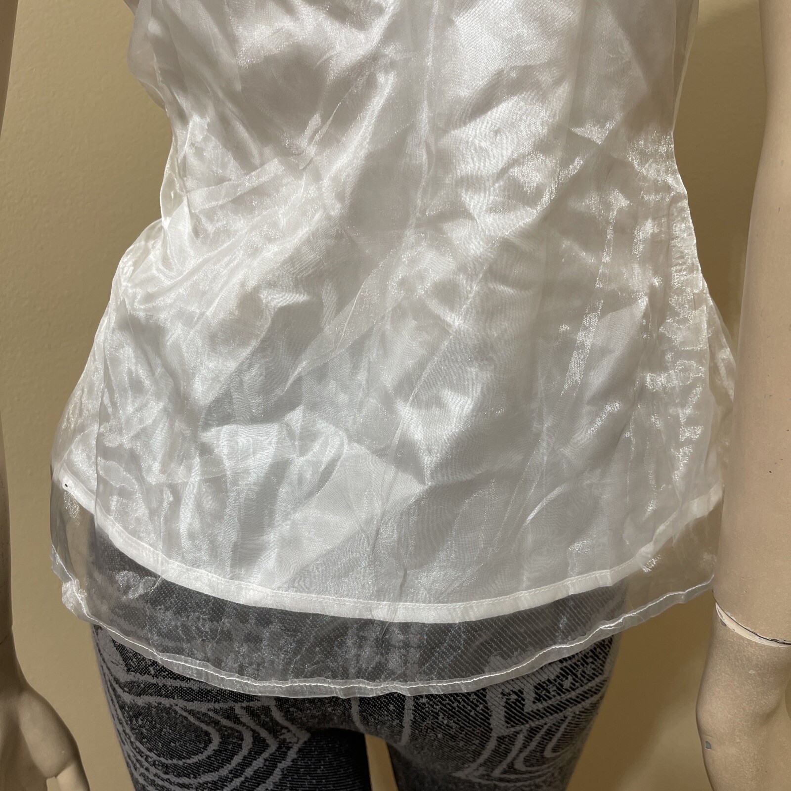 Women’s White Polyester Casual Summer Open Lined Sheer Button Size M Blouse Top