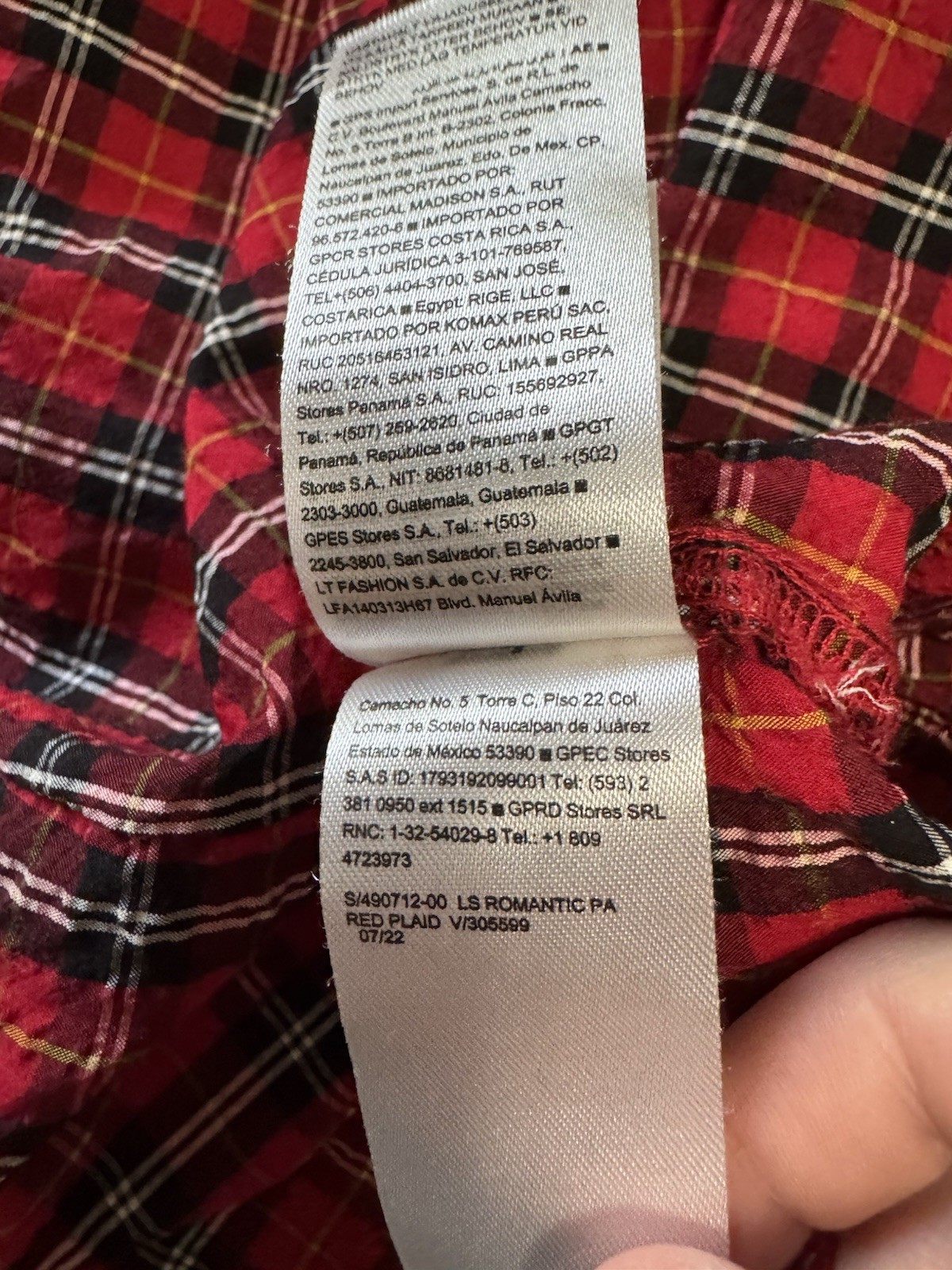 Old Navy Women Split-Neck Seersucker Top Red Tartan Size Small Plaid Lightweight