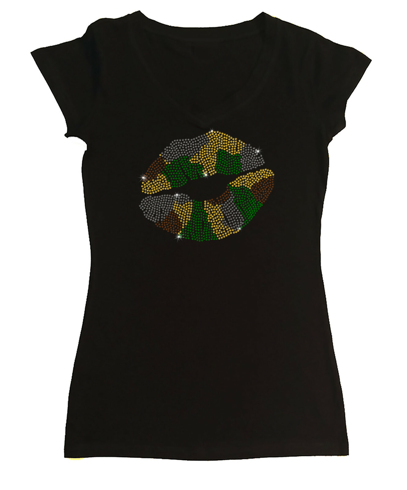 Womens Rhinestone shirt ” Camouflage Lips ” in S, M, L, 1X, 2X, 3X , Camo