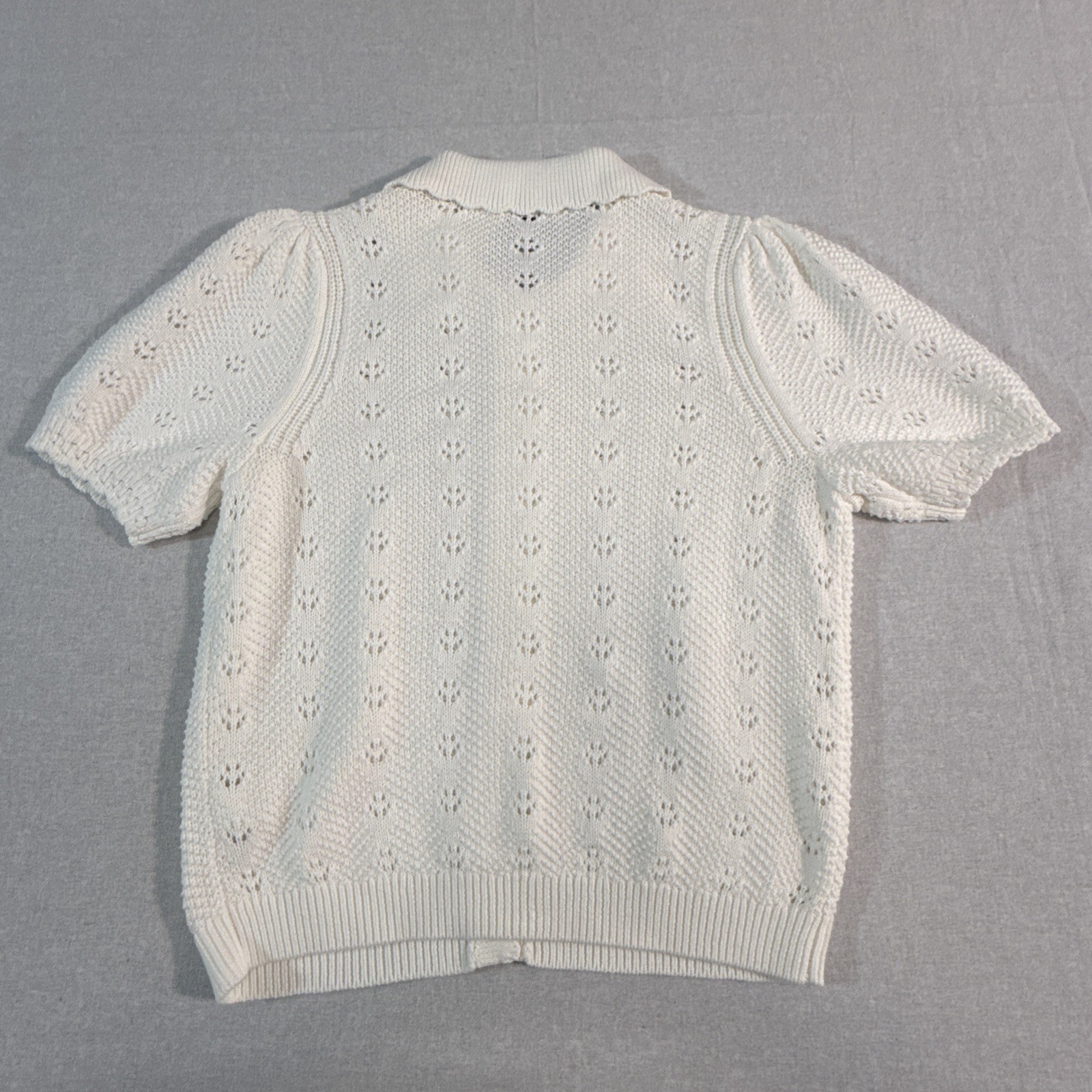 Cardigan M NWT Whimsical Crochet Eyelet Puff Sleeve Cottagecore Coquette Grandma