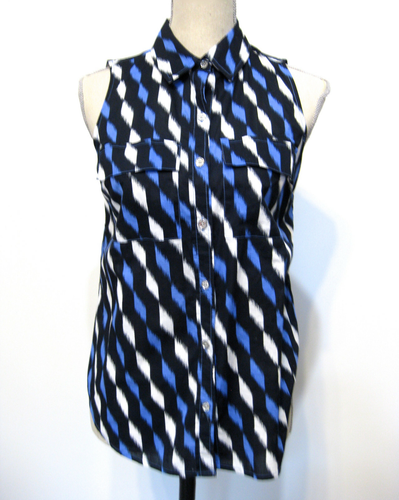 Michael Kors Blue Sleeveless Hi-low Button Down Top Size Small