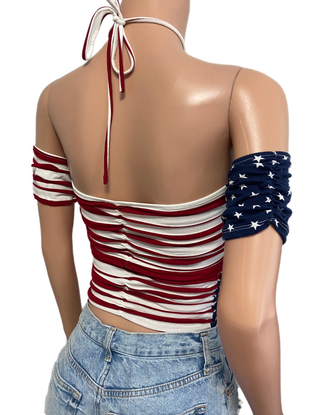 Stars Stripes American Flag USA Red White Blue Crop Top Patriotic Rave Festival