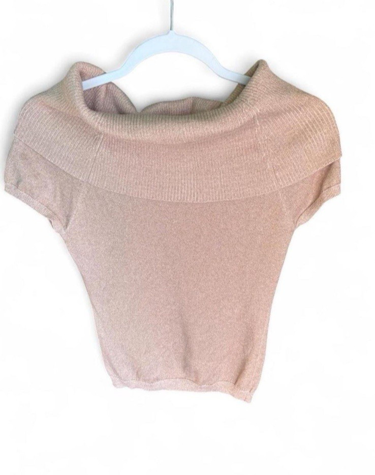 Cashmere cotton blend Metallic Cap Sleeve Cowl Neck Blouse Express medium