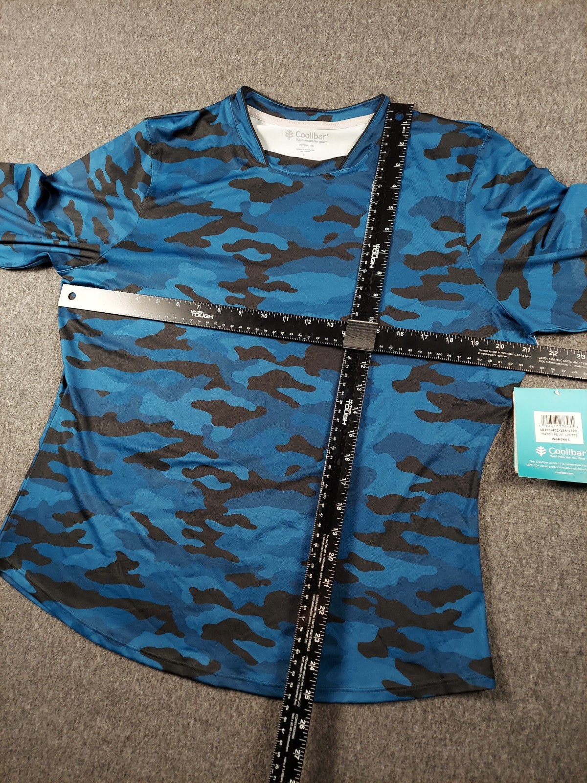 Coolibar Match Point Shirt Womens Large Blue Camo UPF 50 Stretch Long Sleeve NWT