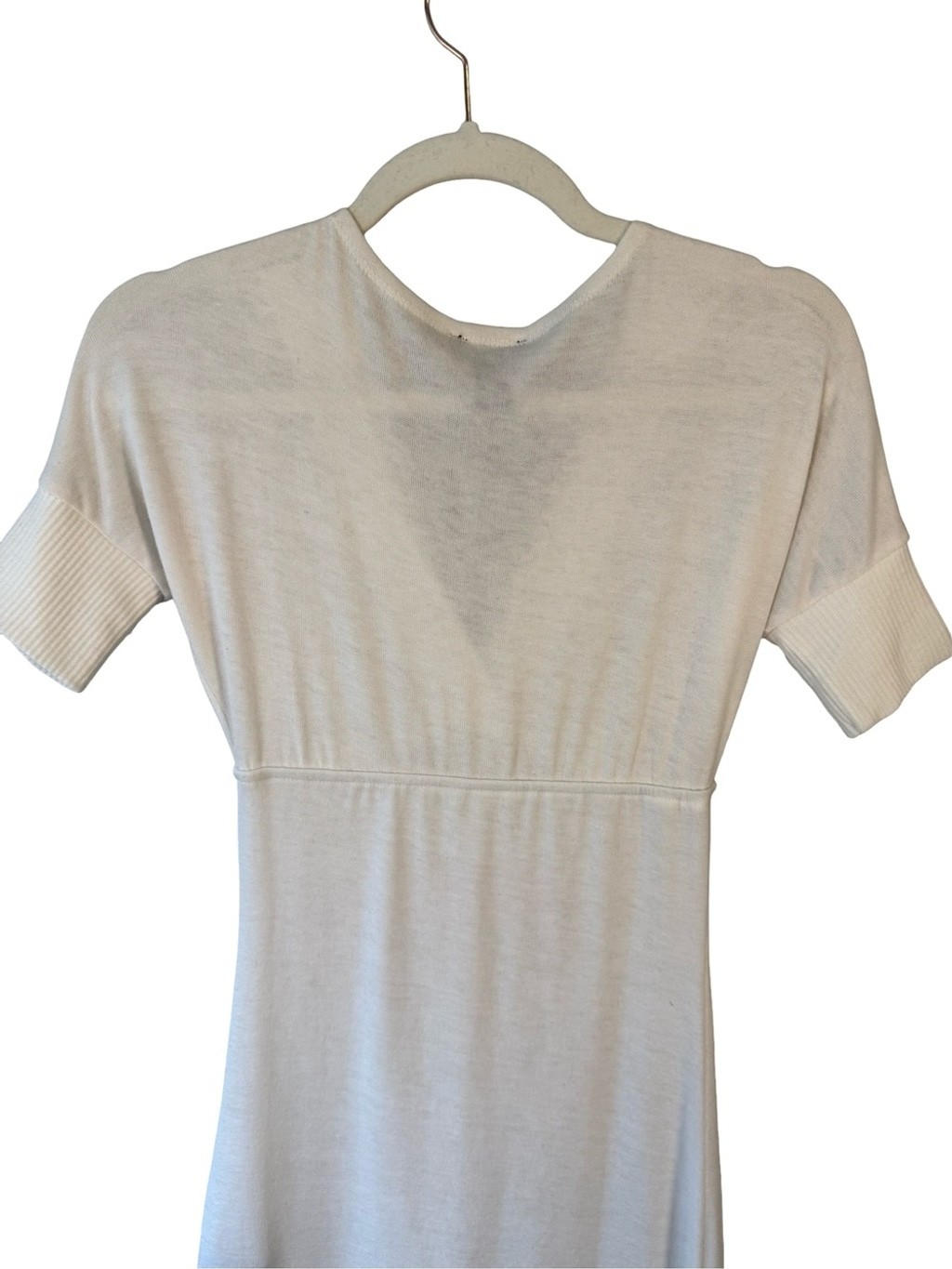 Seductions Ivory Deep V-Neck Short Sleeve Knit Top Size S Minimalist Neutral