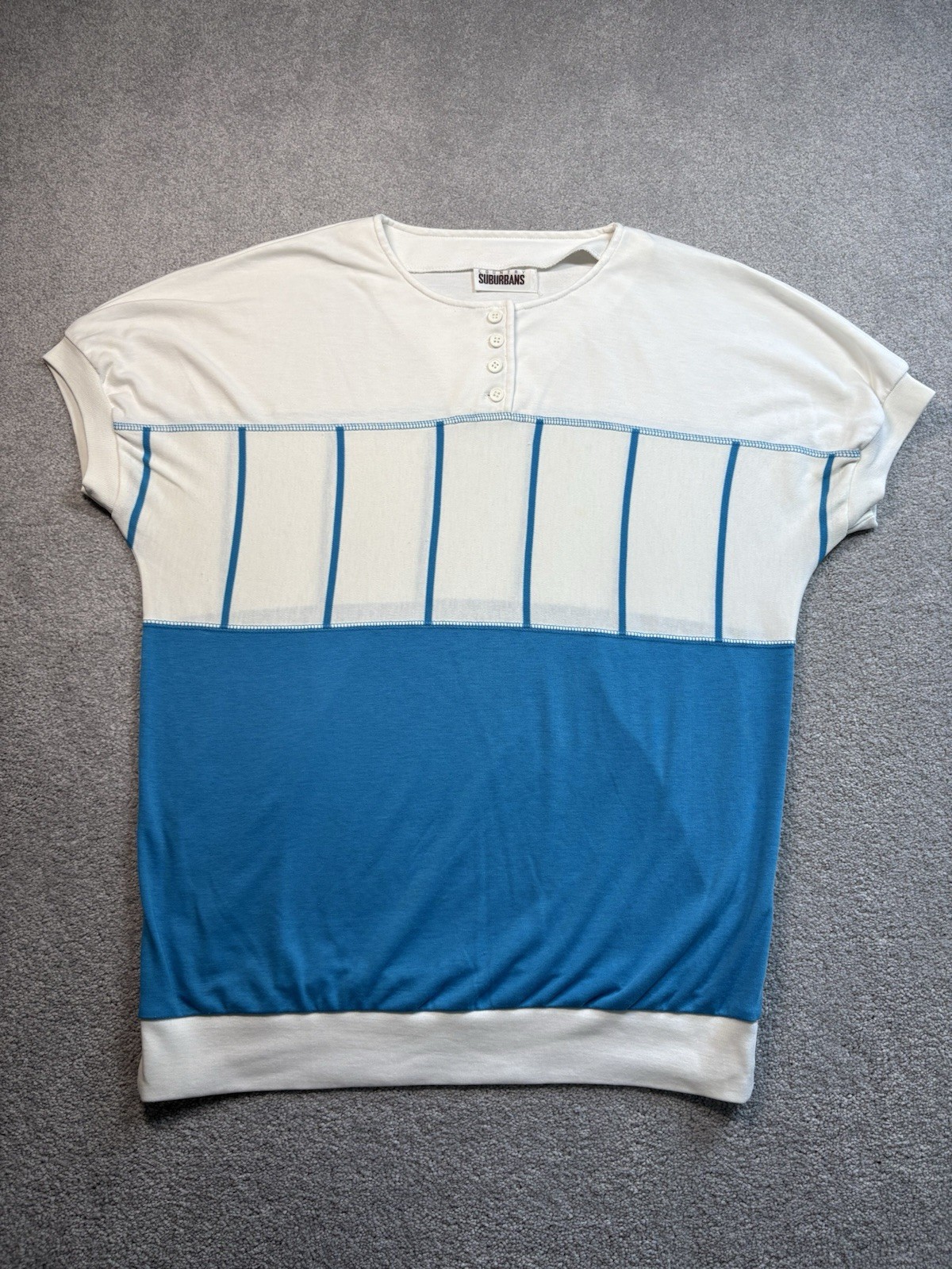 1980s Country Suburbans Henley T Shirt White Blue Stripe Retro Women’s Size M