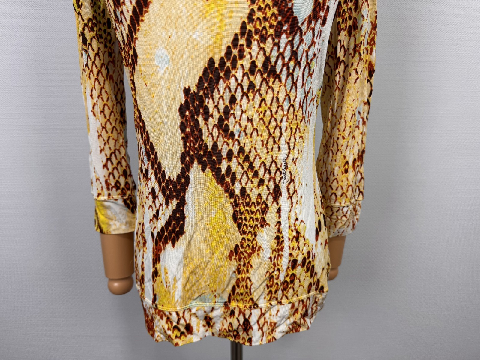 Just Cavalli Made in Bosnia Wonderful Yellow Snake Pattern Stretch Shirt Sz S