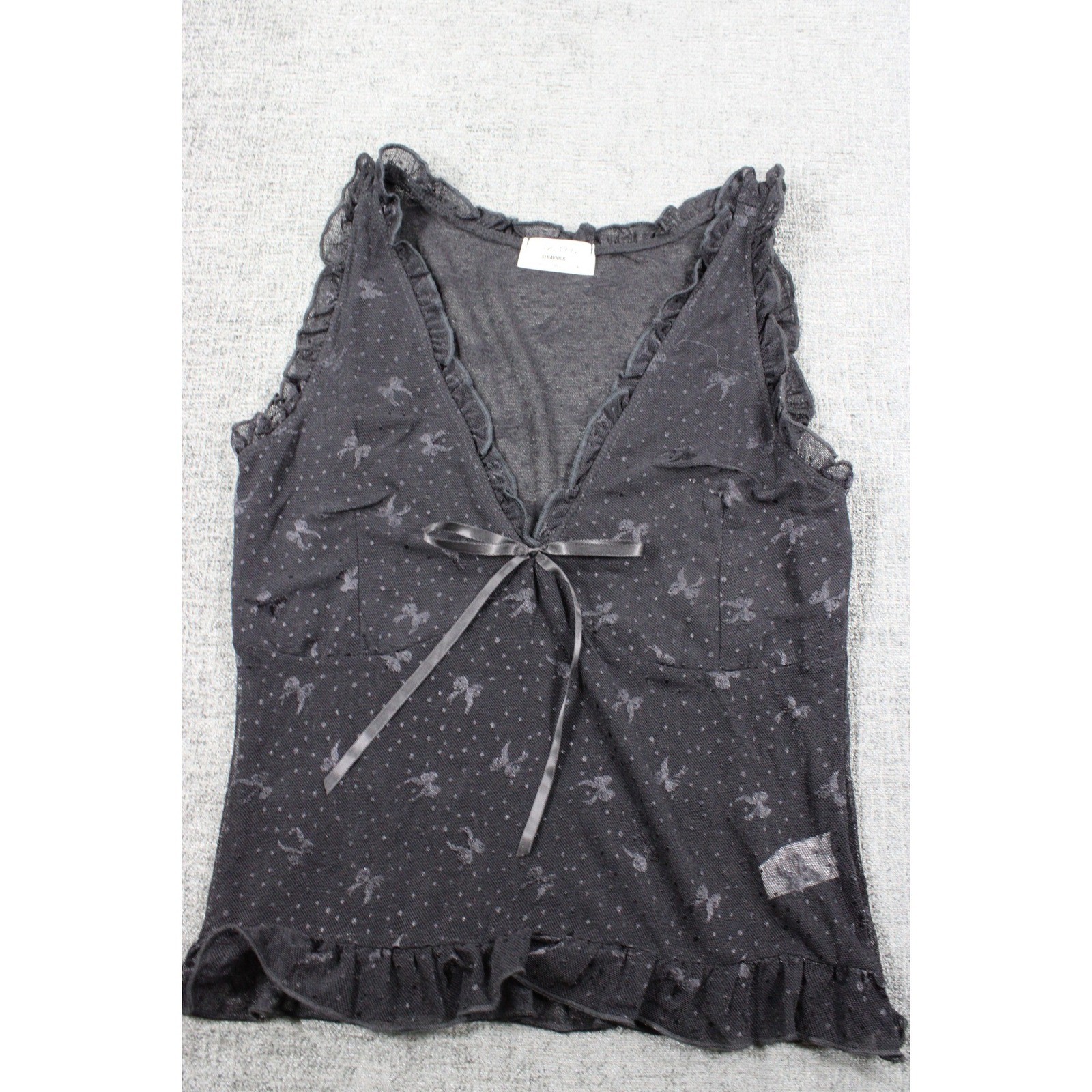 Electric Behaviour Black Mesh Bow Butterfly Ruffle Tank Top Coquette Medium