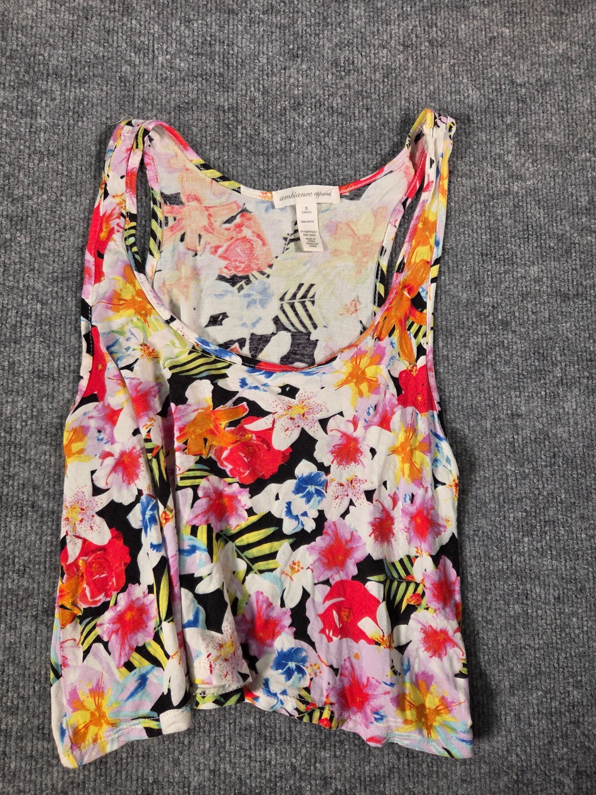 Ambiance Apparel Womens Sz S Floral Tank Top Multi Color Sleeveless Scoop Neck