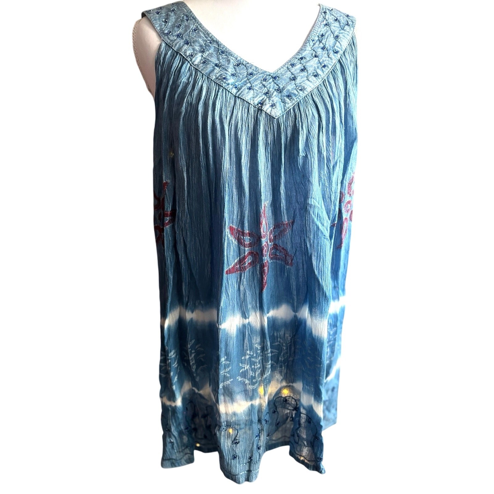 Sakkas Ruth Free Size Sequin Embroidered Batik blue Sleeveless fairy coastal