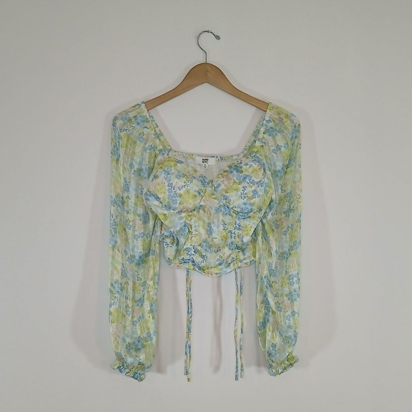 Madden NYC Floral Bustier Crop Top Blue Green Med Romantic Cottagecore Coquette