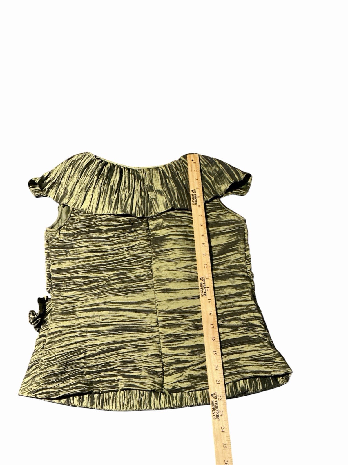 Cache Y2K Metallic Olive Green Ruffled Top V Neck Sleeveless Party Blouse 10