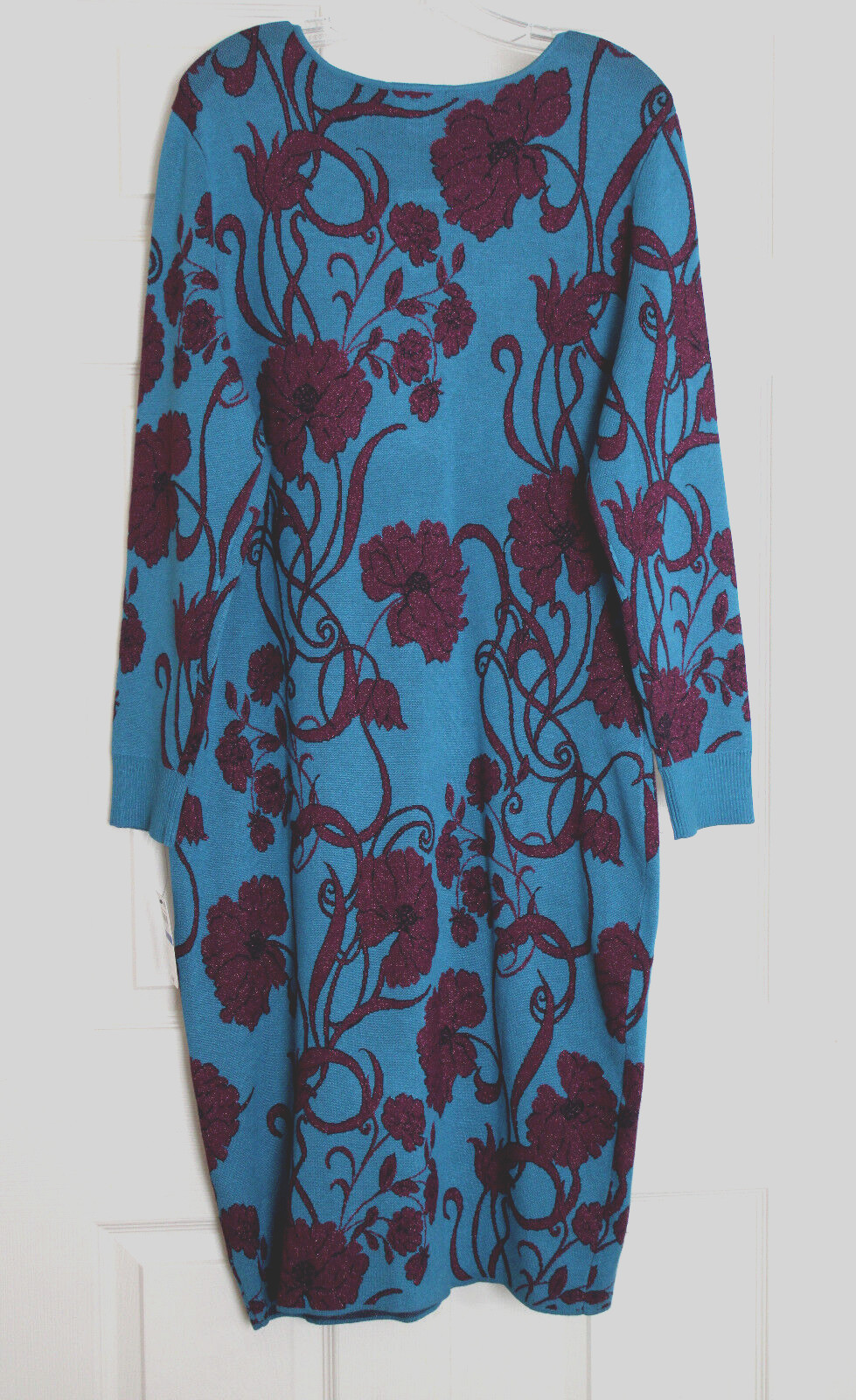 Thalia Sodi Women’s Jacquard Metallic Sweater Dress Le Rouge Floral Size-XL/XG