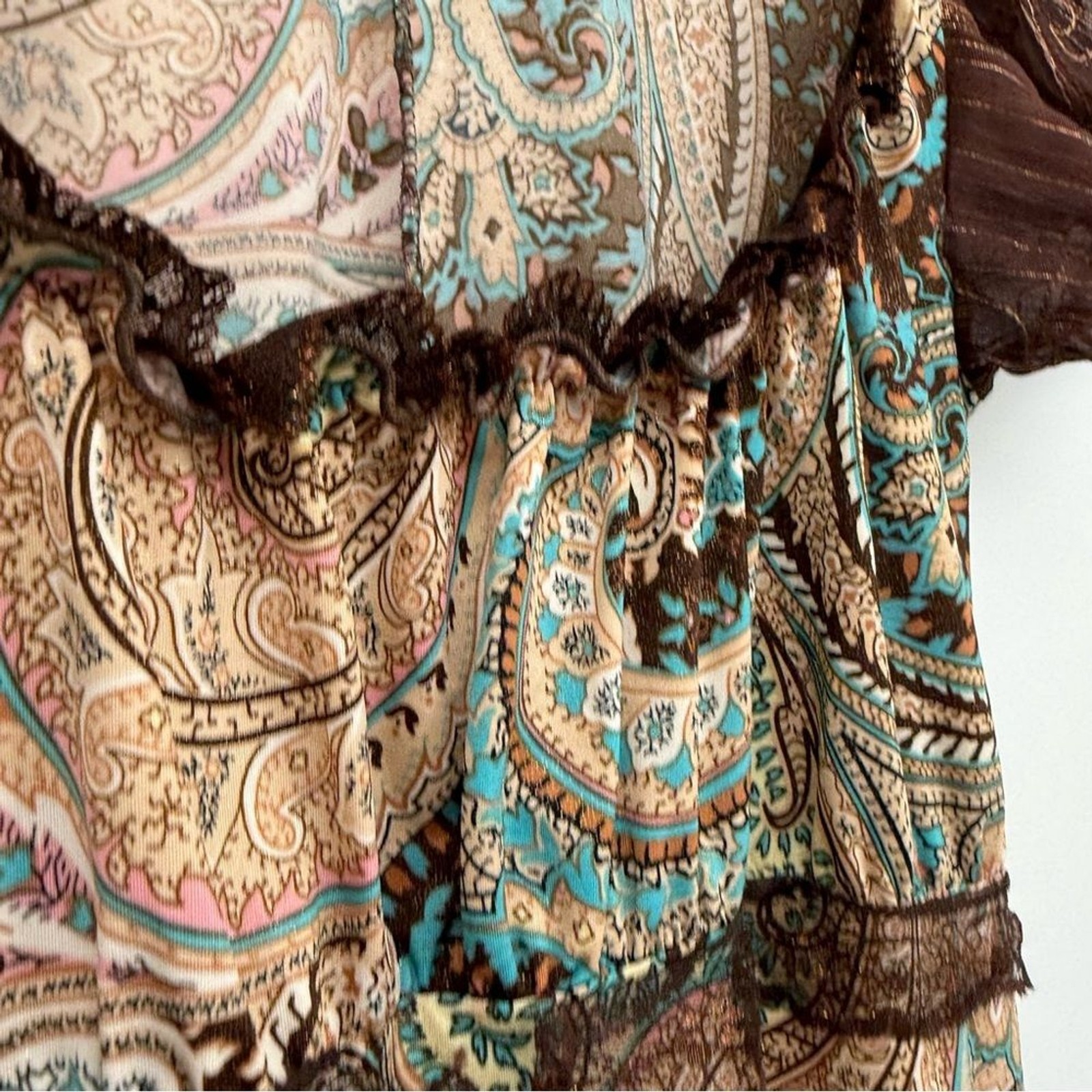 Ginger G Multicolor Brown Paisley Shimmer Top Sheer Y2k Size Small Retro