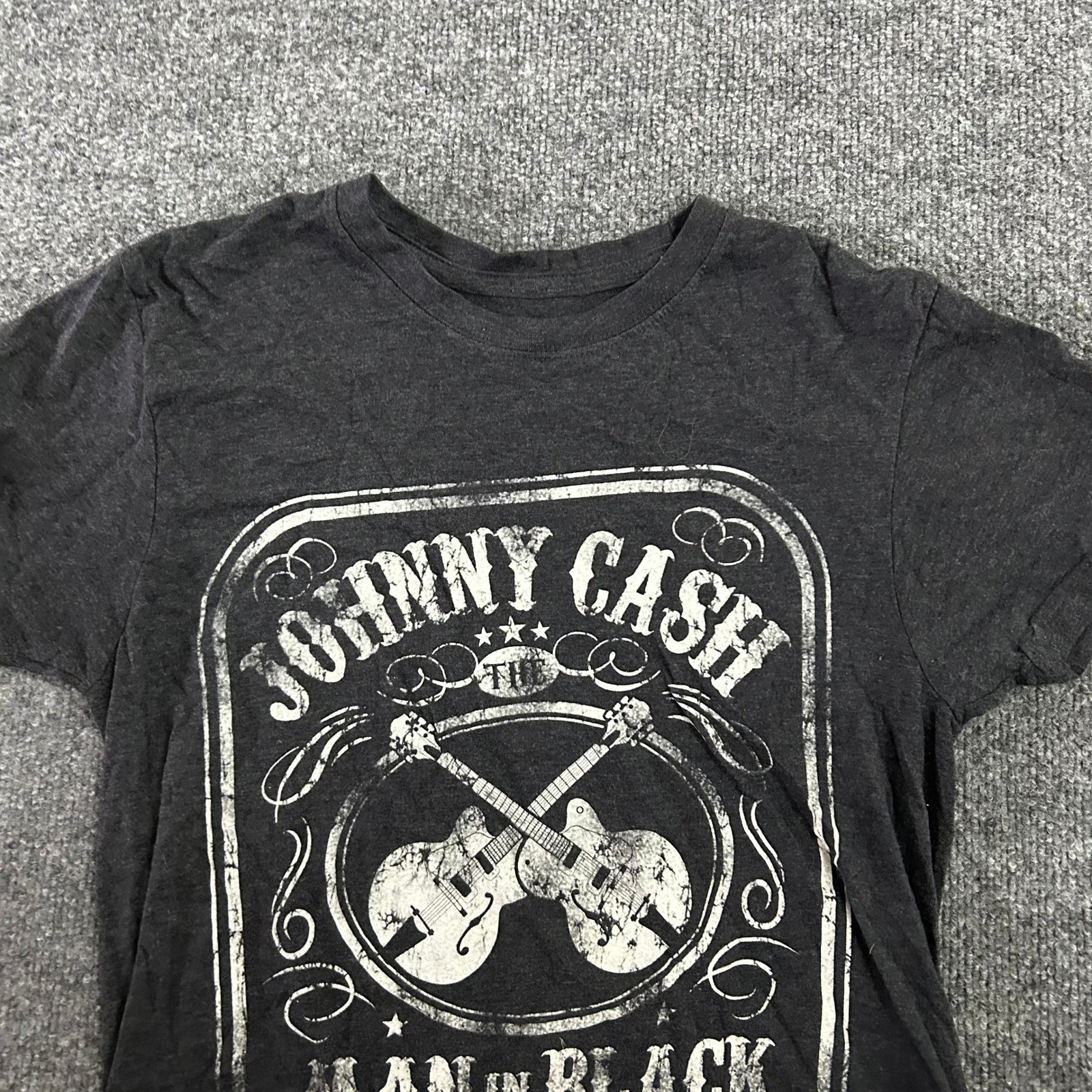 Johnny Cash T-Shirt Womens Size SM Charcoal Grey Man In Black Graphic Band Tee