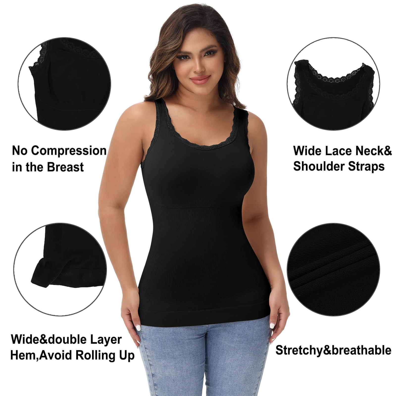 Women Lace Cami Shapewear Tank Tops Tummy Control Body Shaper Camisole Shirts