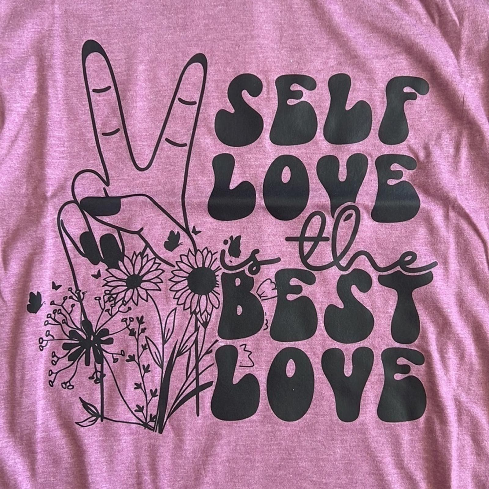 Self Love is The Best Love Lavender and Black Graphic Tee Size L