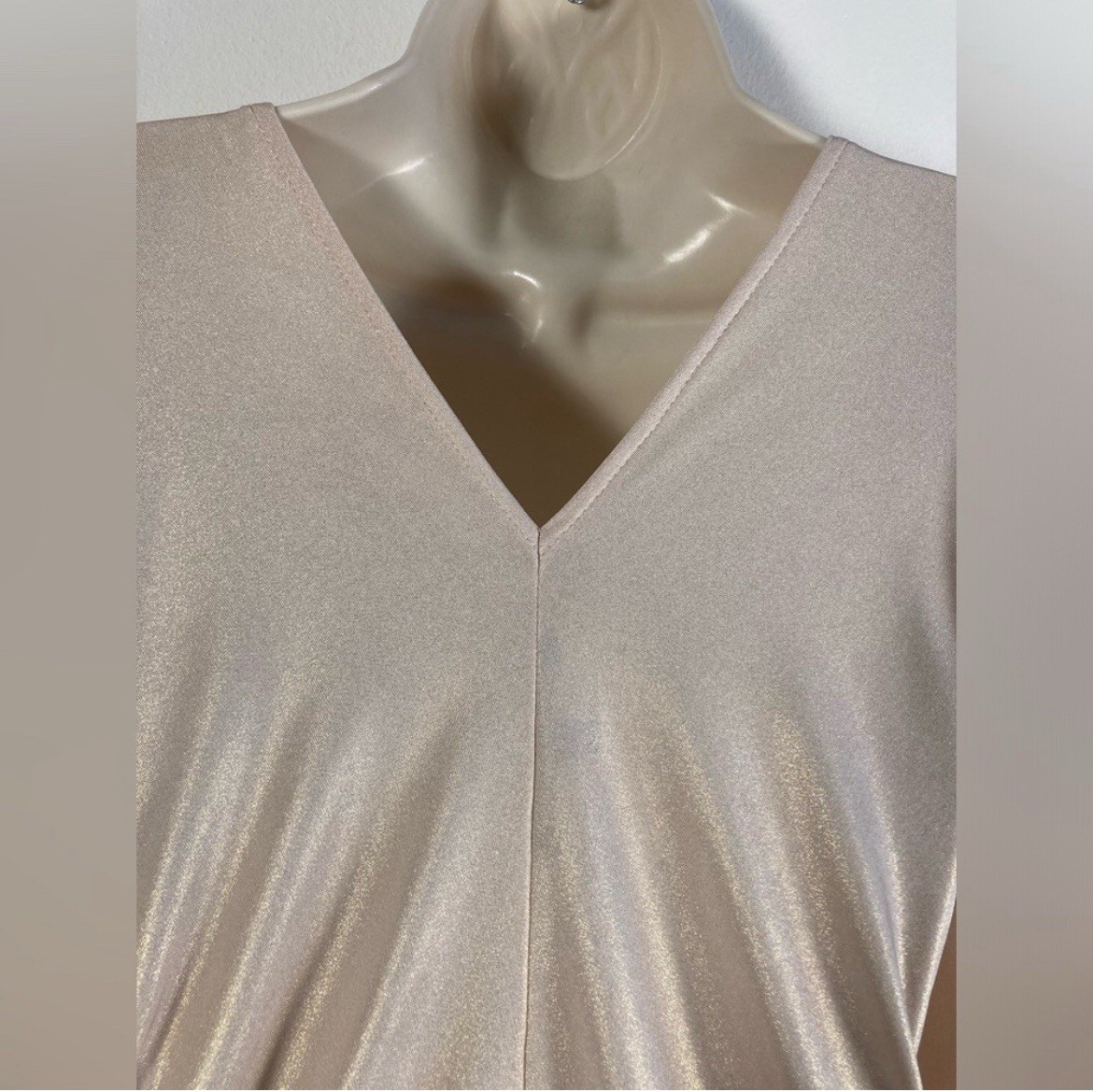 Julian Chang Tunic Top XL Champagne Gold Shimmer Tasseled Tie Cocktail Old Money