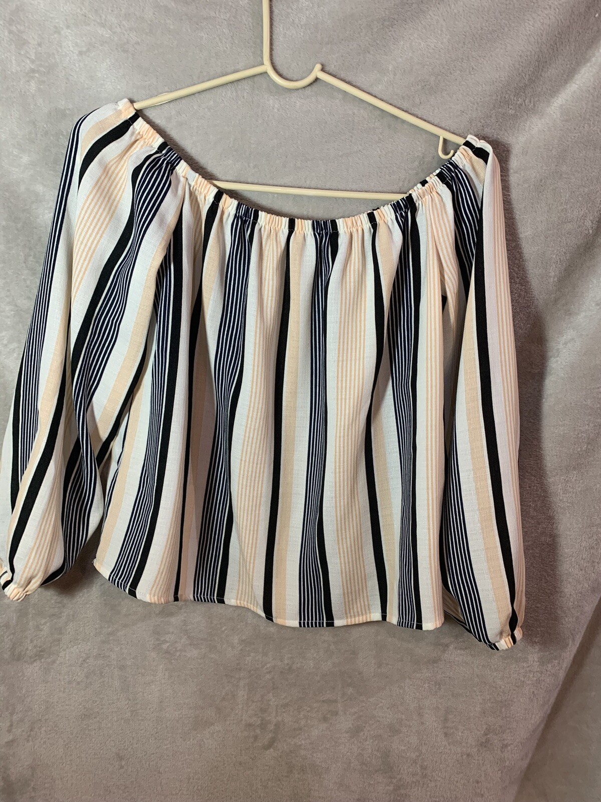 Lucca Womens Off the Shoulder Shirt Size Small Ivory Striped Long Sleeve NEW