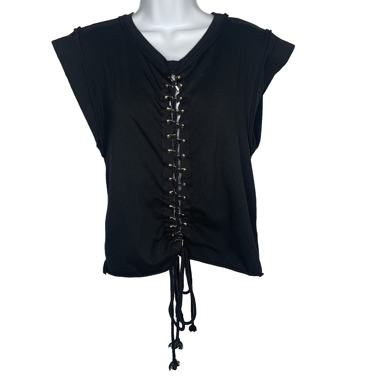Jella Couture Jella C Black Corset Laced Cuffed Cut Off T-shirt Punk Goth Size S