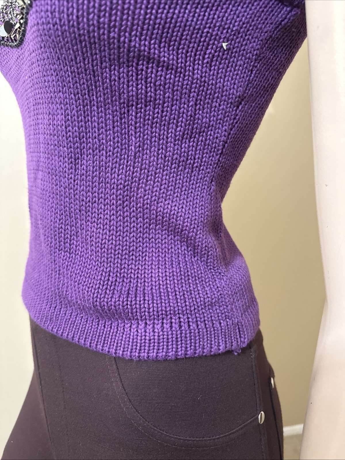 Women’s Purple Cotton Casual Summer Open Stretch Slim Knitted Size L Blouse Top