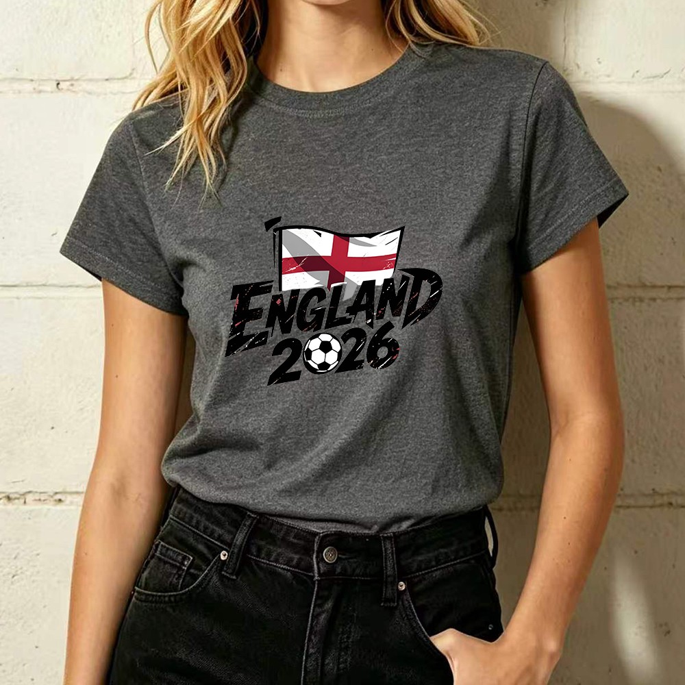 England 2026 Soccer Flag Print T-Shirt Women’s Stylish Sports Enthusiast Shirt