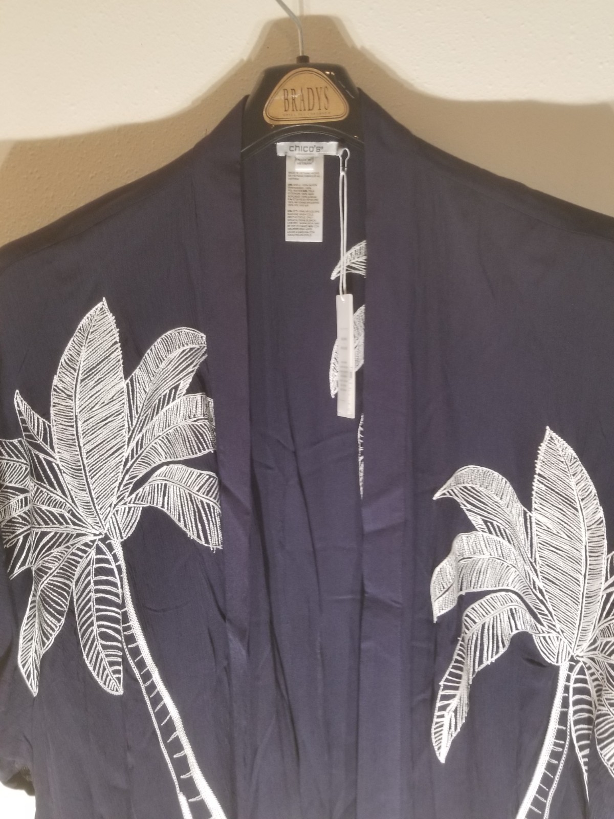 Chicos Palm Embroidered Ruana Classic Navy Size L/XL NWT $119