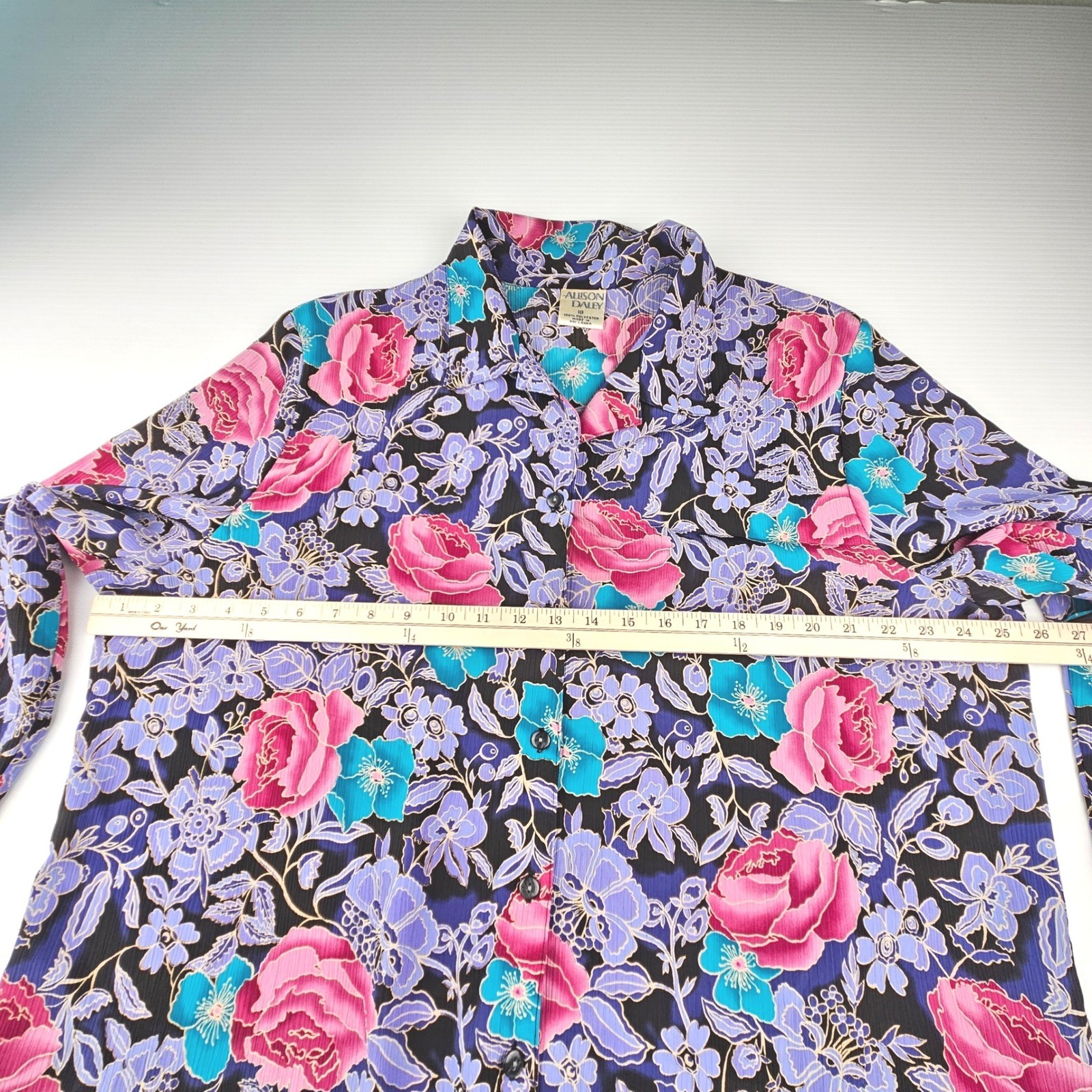 Allison Daley Vintage 80s 90s Floral Button Up Blouse Purple Pink Teal Plus 18