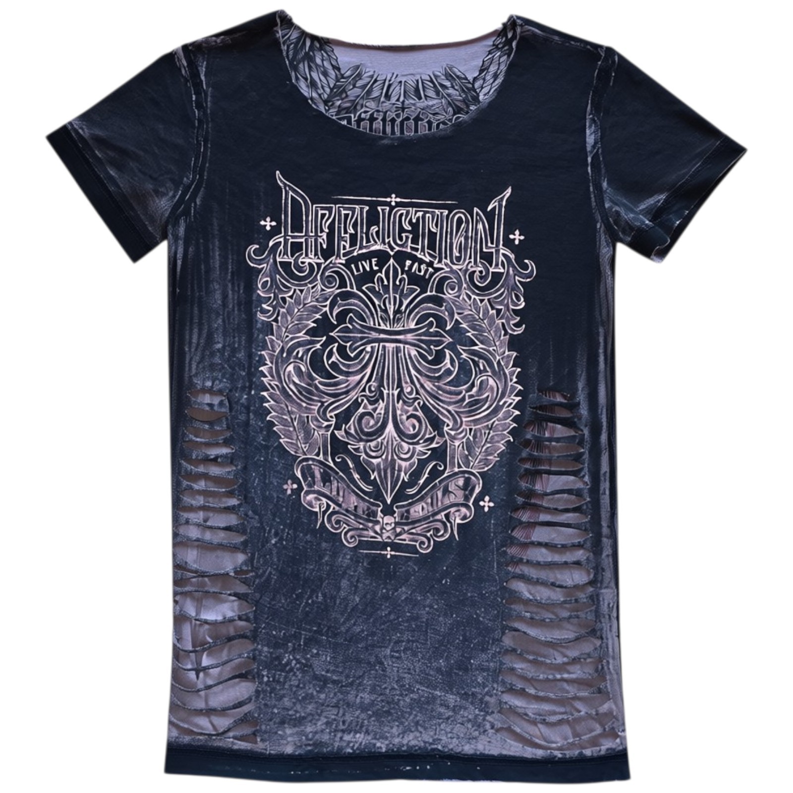 Women’s Affliction Reversible Live Fast Purple Biker Lava Wash T-Shirt Top S-XL