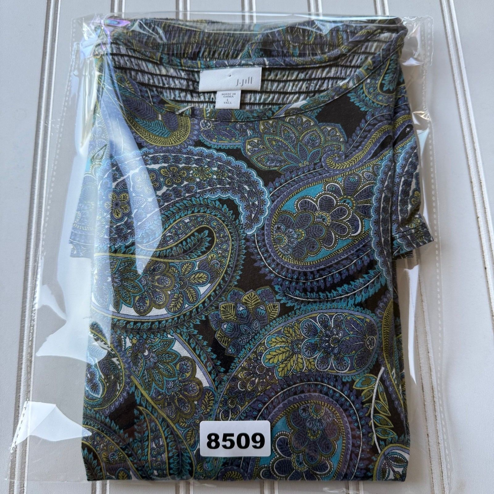 J. Jill paisley print tunic top in a cotton blend knit fabric size L.