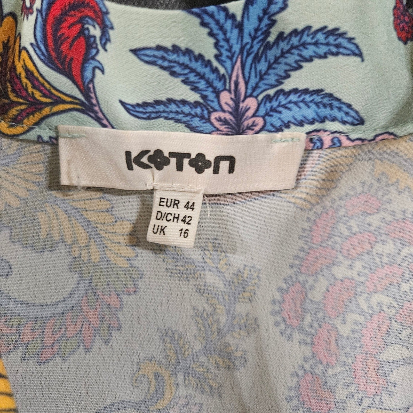 Koton Women Mint Green Paisley Floral Balloon Sleeve Tie Cuff Blouse UK 16 US L