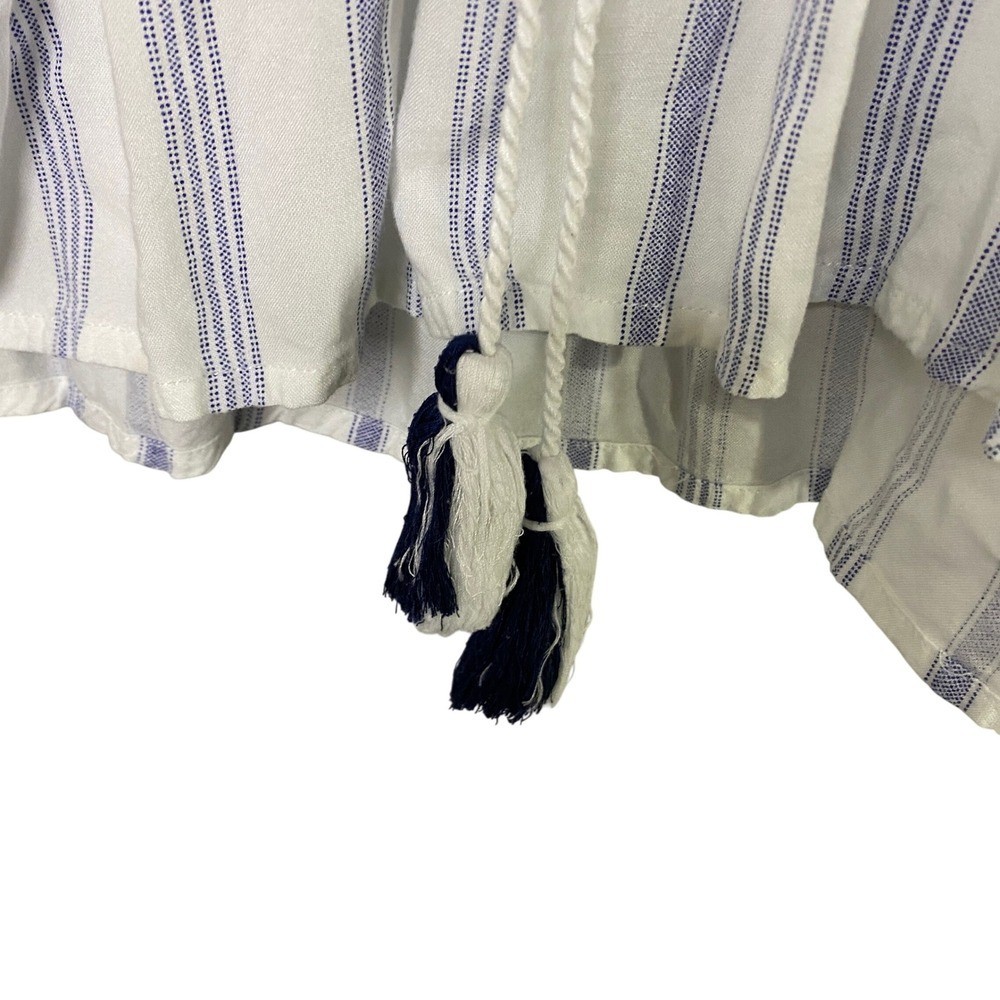 Magnolia Lane Blue White Striped Embroidered Boho Peasant Blouse Top Womens M