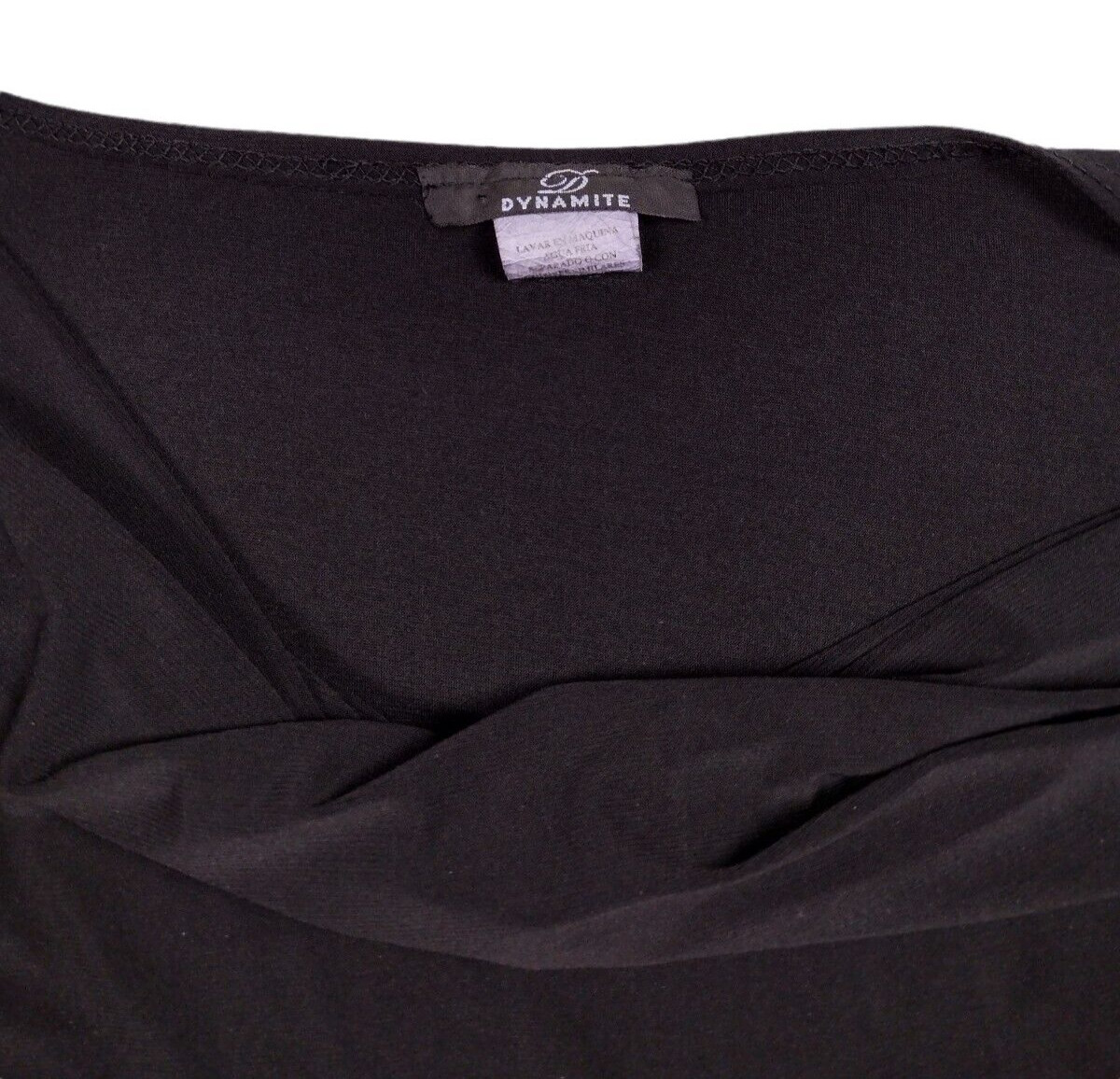 Dynamite Womens Medium Blouse Black Stretch Cowl Neck Cap Sleeve Embellishment