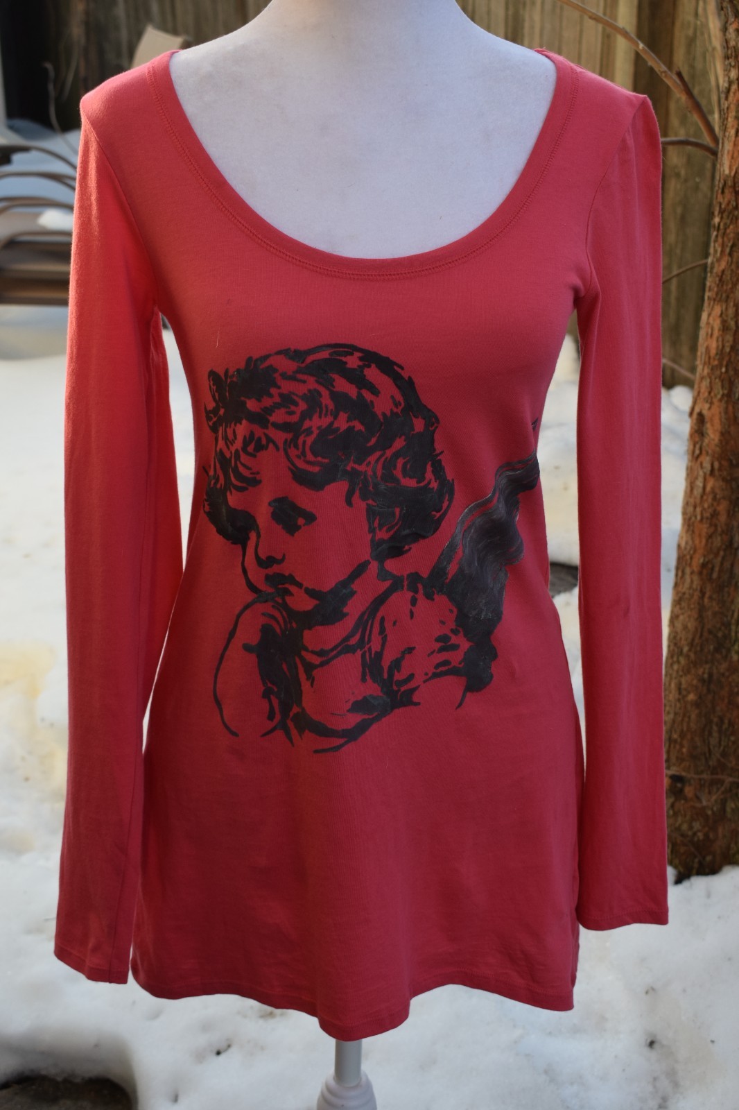 Hand Painted Cherub On A Pink Victoria’s Secret Moda International LS Tee XS