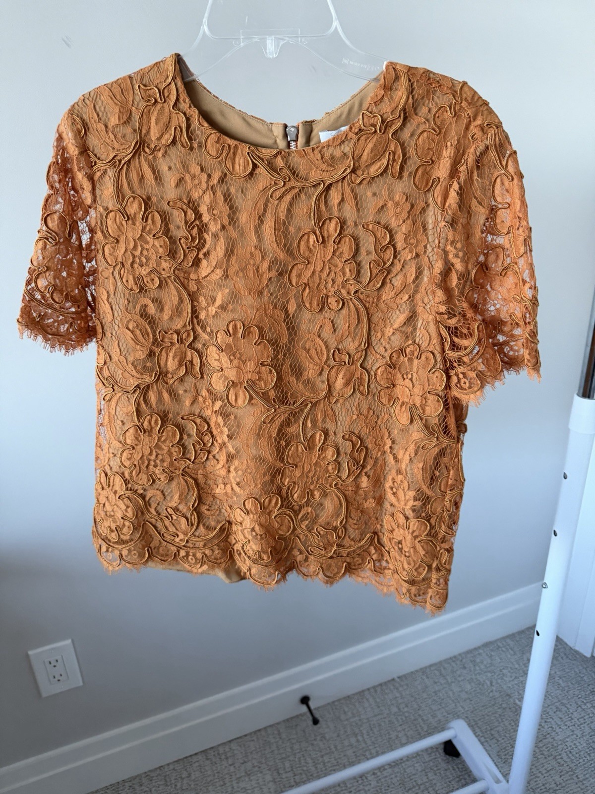 Crystal Jo Burnt Orange Lace Top, Size 8