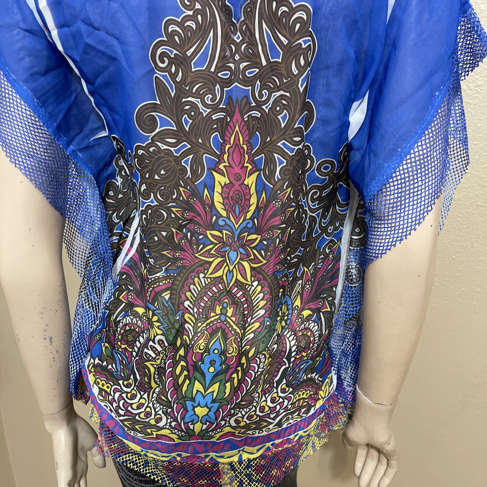 Women’s Blue Multicolour Polyester Relaxed Lace Lightweight Size L Top Blouse